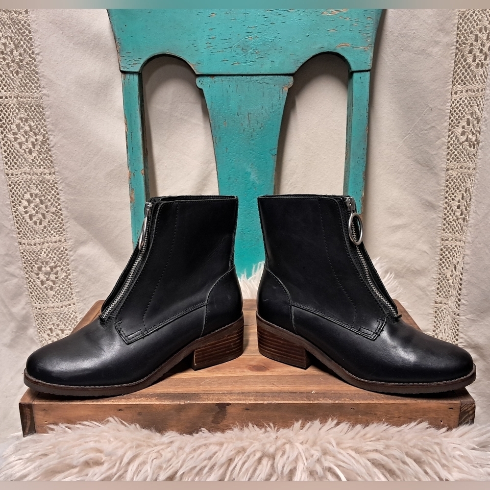 Lucky Brand Black Leather Tibly Ankle Boots Size 7.5
